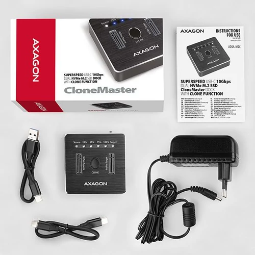 Axagon ADSA-M2C USB-C 3.2 M.2 fekete dual dokkoló állomás