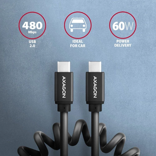 Axagon BUCM-CM10TB Twister USB-C 2.0 - USB-C 0,6 m fekete csavart kábel