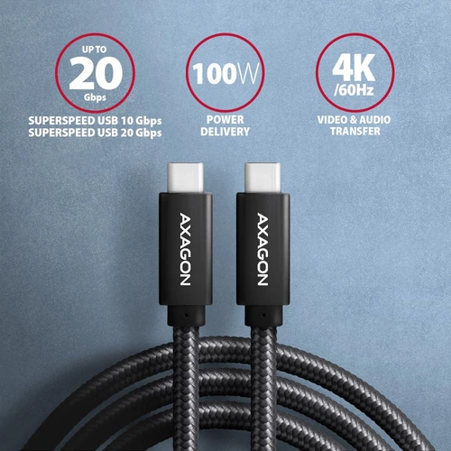 Axagon BUCM32-CM10AB USB-C 3.2 Gen 2 - USB-C 1 m fekete kábel