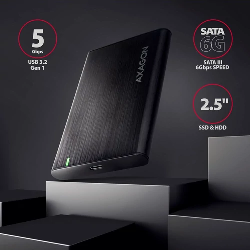 Axagon EE25-A6C USB 3.2 fekete csavar nélküli külső alumínium 2,5