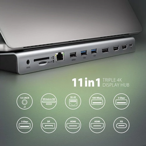 Axagon HMC-4KX3 11in1 ezüst Type C USB HUB
