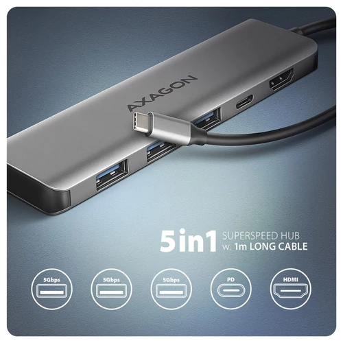 AXAGON HMC-5H USB-C 5Gbps 5in1 hub Silver