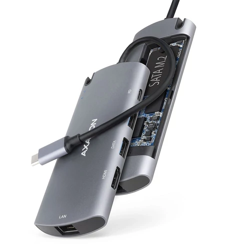 Axagon HMC-6M2 SUPERSPEED USB-C COMBO ezüstfekete 6IN1 HUB
