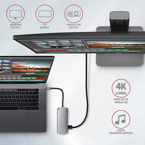 Axagon HMC-6M2 SUPERSPEED USB-C COMBO ezüstfekete 6IN1 HUB