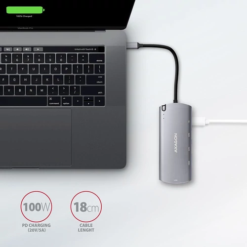 Axagon HMC-6M2 SUPERSPEED USB-C COMBO ezüstfekete 6IN1 HUB
