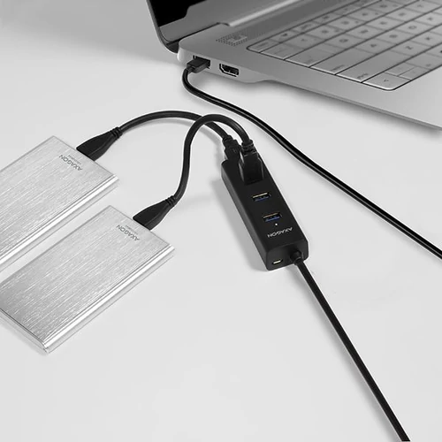 Axagon HUE-S2BP 4 portos USB3.0 gyorstöltő hosszú kábeles HUB tápegységgel