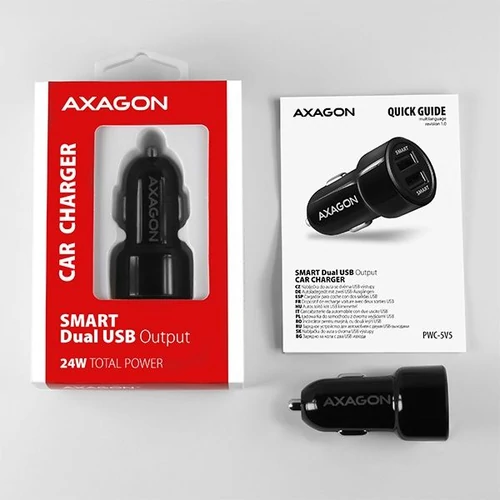 Axagon PWC-5V5 2.4A + 2.4A fekete autós töltő