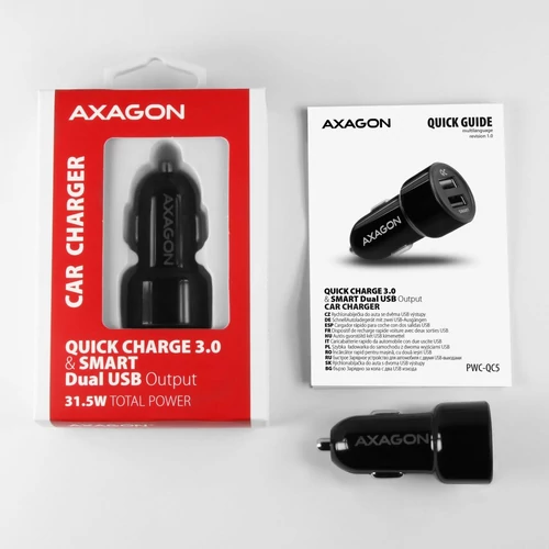 Axagon PWC-QC5 QC3.0 + 2.4A fekete autós töltő