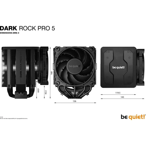 Be Quiet! CPU Cooler - DARK ROCK PRO 5 (AMD: AM4/AM5; Intel: 1700/1200/1150/1151/1155)