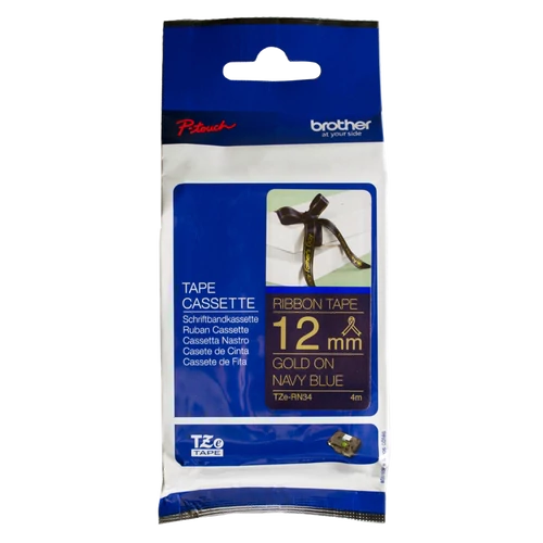 Brother TZE-RN34 selyem szövet P-touch szalag (12mm) Gold on Navy Blue - 4m