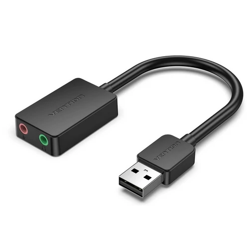 HANGKÁRTYA USB-A 2.0/M -> 2*3.5mm/F (külső, fekete), Vention