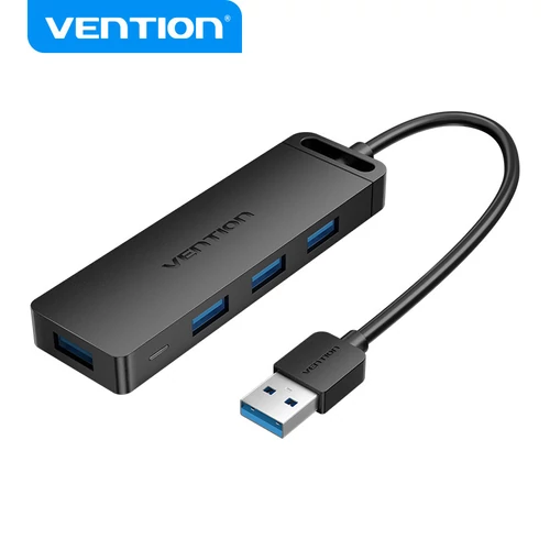 HUB USB-A 3.0, 0,15m (táppal, 4-Portos, fekete) , Vention