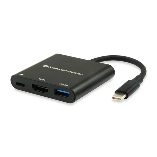 Conceptronic Notebook Dokkoló - DONN01B (Bemenet: USB-C, Kimenet: HDMI+USB-C PD:60W+USB-A 3.0, fekete)