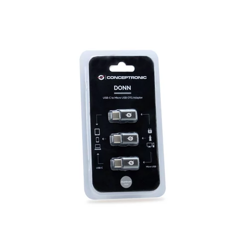 Conceptronic átalakító - DONN05G 3-Pack (3db USB-C to MicroUSB, fekete)