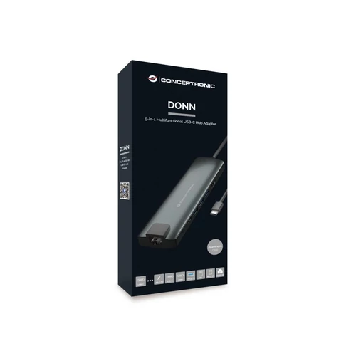 Conceptronic Notebook Dokkoló - DONN06G (Bemenet: USB-C, Kimenet: HDMI+USB-C PD:60W+USB-A+SD/TF+RJ-45, fekete)
