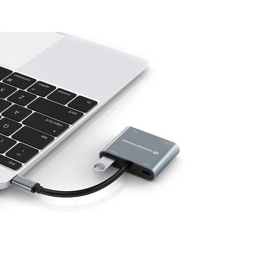Conceptronic Notebook Dokkoló - DONN16G (Bemenet: USB-C, Kimenet: HDMI+VGA+USB-A PD:100W, ezüst)