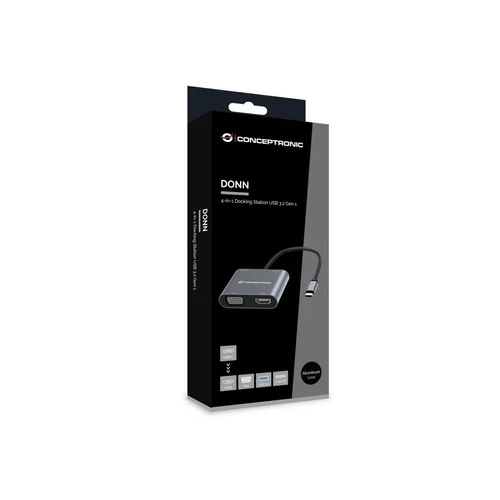 Conceptronic Notebook Dokkoló - DONN16G (Bemenet: USB-C, Kimenet: HDMI+VGA+USB-A PD:100W, ezüst)