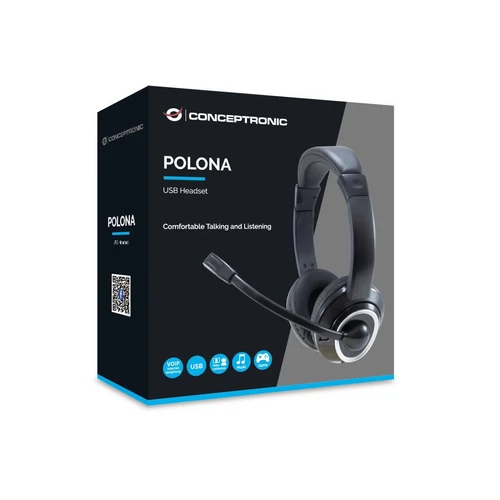 Conceptronic Fejhallgató - POLONA01B (USB, hangerőszabályzó, felhajtható mikrofon, 200 cm kábel, fekete)