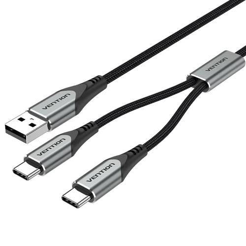KÁBEL USB-A/M -> 2*USB-C/M, 0,5m, (3A,60W), Vention