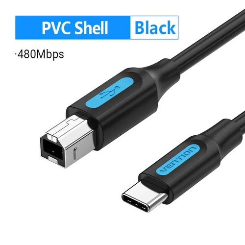KÁBEL USB-C 2.0 -> B (2 Amper, fekete), 2m, Vention