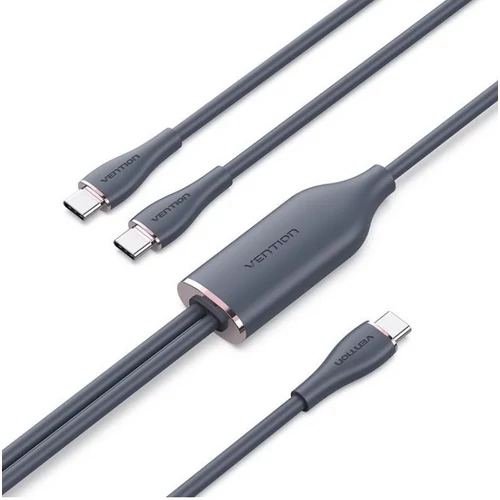 KÁBEL USB-C/M -> 2*USB-C/M, 1,5m, (5A,fekete), Vention