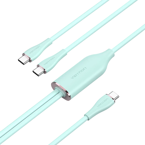 KÁBEL USB-C/M -> 2*USB-C/M, 1,5m, (5A,zöld), Vention