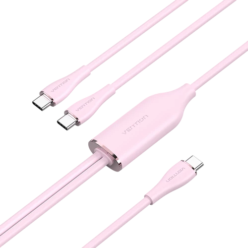 KÁBEL USB-C/M -> 2*USB-C/M, 1,5m, (5A,pink), Vention