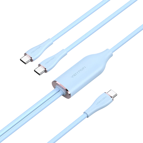 KÁBEL USB-C/M -> 2*USB-C/M, 1,5m, (5A,kék), Vention