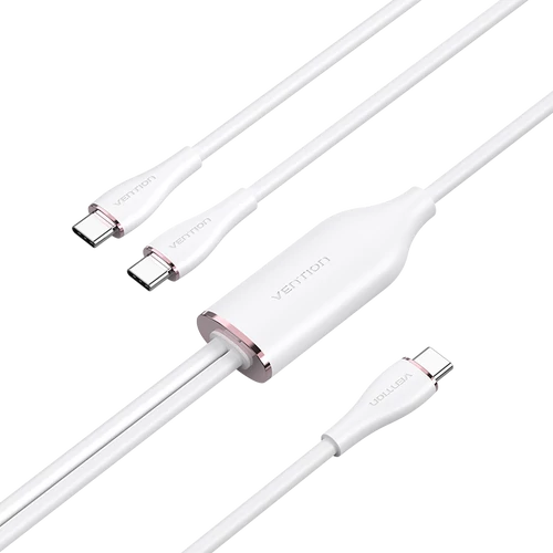 KÁBEL USB-C/M -> 2*USB-C/M, 1,5m, (5A,fehér), Vention