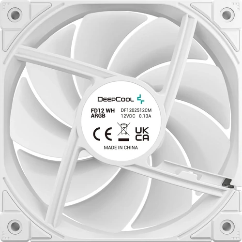 DeepCool Cooler 12cm - FD12 ARGB WH (27,6dB; max. 109,07 m3/h; 3pin csatlakozó; hydro bearing, ház hűtésre, PWM, fehér)