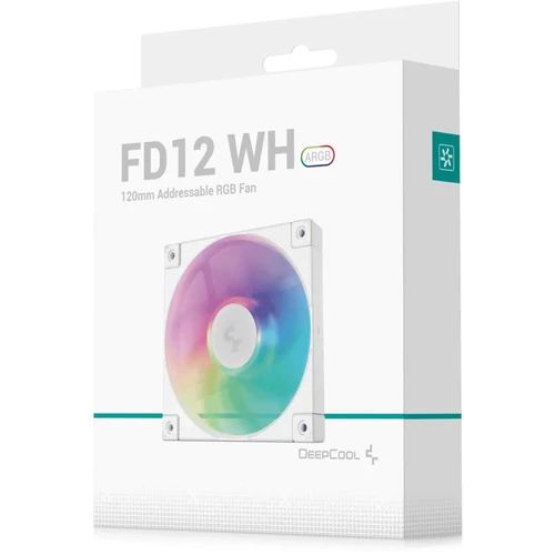 DeepCool Cooler 12cm - FD12 ARGB WH (27,6dB; max. 109,07 m3/h; 3pin csatlakozó; hydro bearing, ház hűtésre, PWM, fehér)