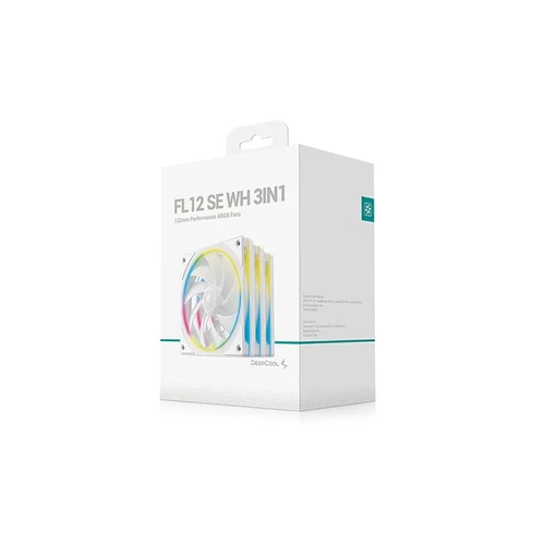 DeepCool Cooler 12cm - FL12 SE WH (3in1) (28.67dB; max.86,20 m3/h; 3x12cm, 3pin; hydro bearing, ház hűtésre, RGB, PWM)