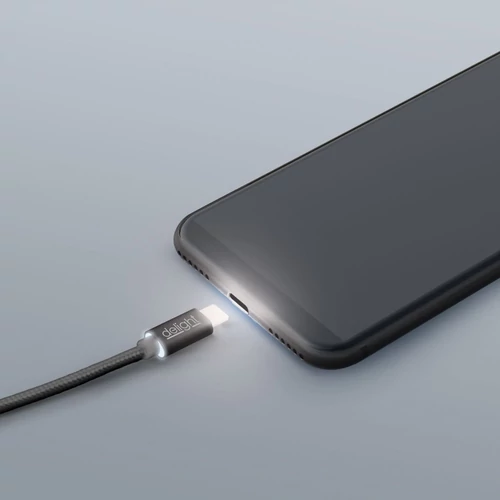 Delight LED fénnyel USB Type-C 1m fekete adatkábel