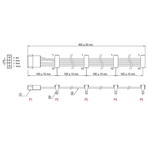 DeLock Power Molex 4 pin plug > 4x SATA 15 pin receptacle 40cm cable