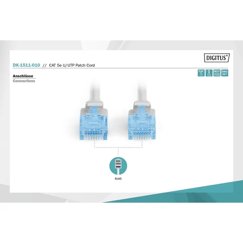 DIGITUS CAT5e U/UTP PVC 1m szürke patch kábel