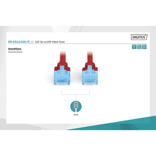 DIGITUS CAT5e U/UTP PVC 2m piros patch kábel