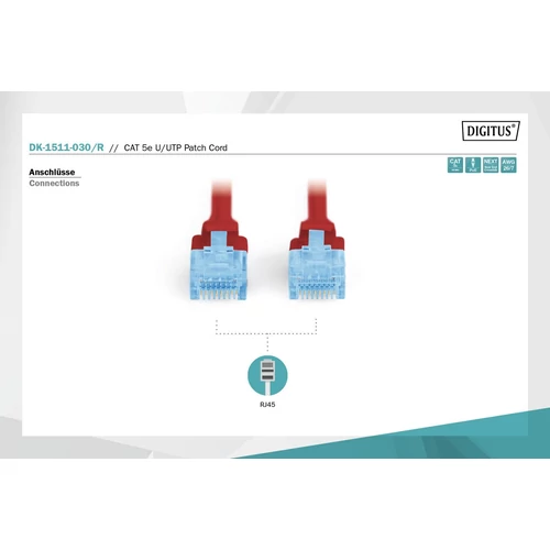 DIGITUS CAT5e U/UTP PVC 3m piros patch kábel