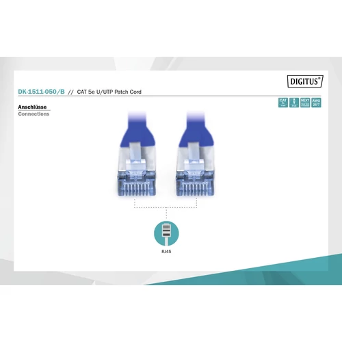 DIGITUS CAT5e U/UTP PVC 5m kék patch kábel