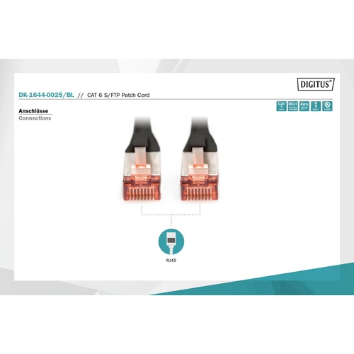 DIGITUS CAT6 S-FTP LSZH 0,25m fekete patch kábel