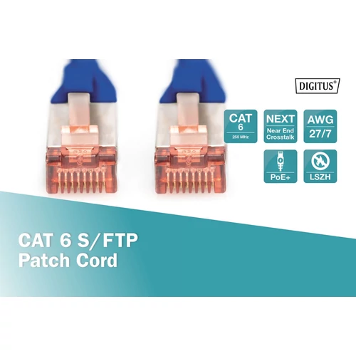 DIGITUS CAT6 S-FTP LSZH 0,5m kék patch kábel