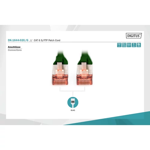 DIGITUS CAT6 S-FTP LSZH 2m zöld patch kábel