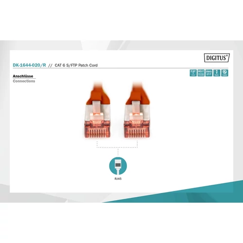 DIGITUS CAT6 S-FTP LSZH 2m piros patch kábel