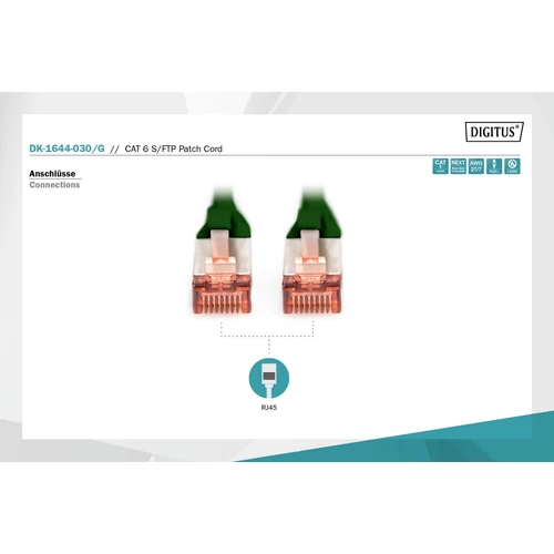 DIGITUS CAT6 S-FTP LSZH 3m zöld patch kábel