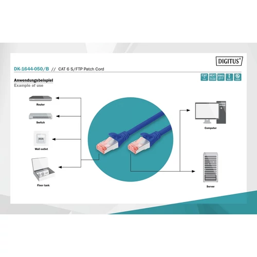 DIGITUS CAT6 S-FTP LSZH 5m kék patch kábel
