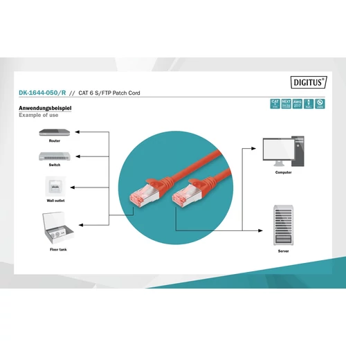 DIGITUS CAT6 S-FTP LSZH 5m piros patch kábel