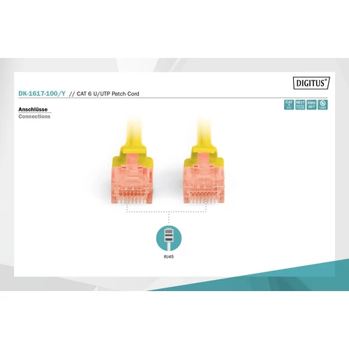 DIGITUS CAT6 U/UTP LSZH 10m sárga patch kábel