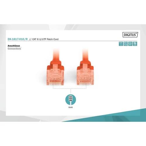 DIGITUS CAT6 U/UTP LSZH 1m piros patch kábel