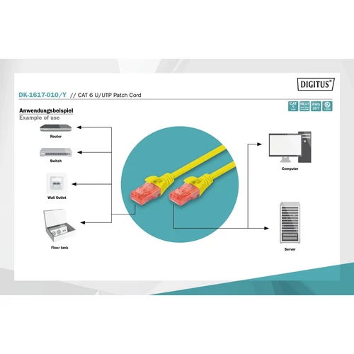 DIGITUS CAT6 U/UTP LSZH 1m sárga patch kábel