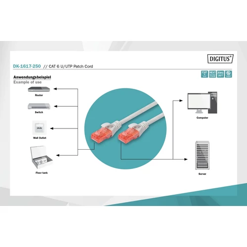 DIGITUS CAT6 U/UTP LSZH 25m szürke patch kábel