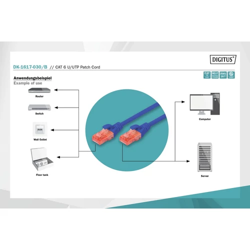 DIGITUS CAT6 U/UTP LSZH 3m kék patch kábel